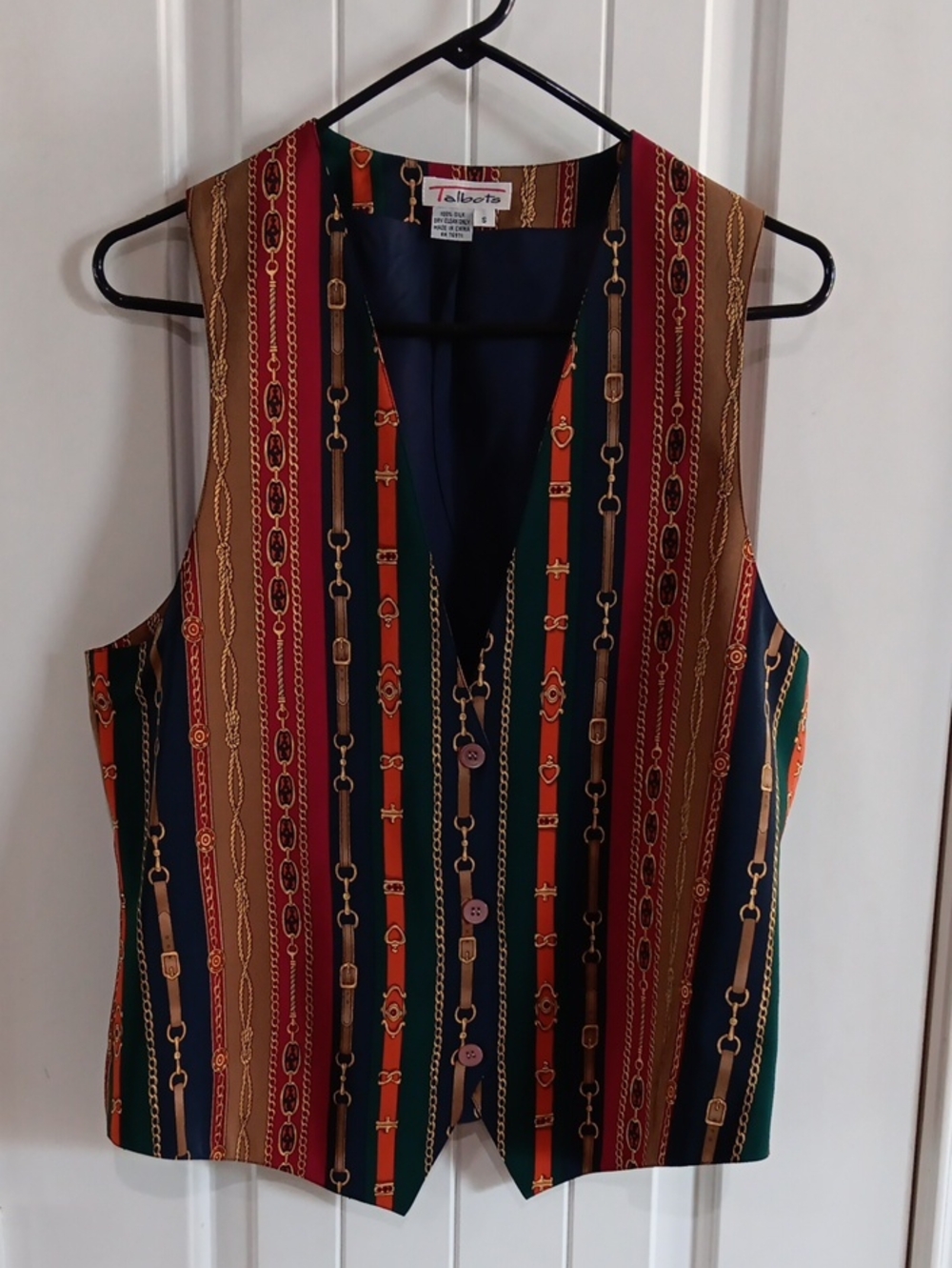 Vintage Talbots Silk Waistcoat Vest Silk Small Equestrian